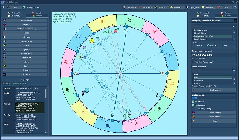 Nebeský kalendář - obrazovka