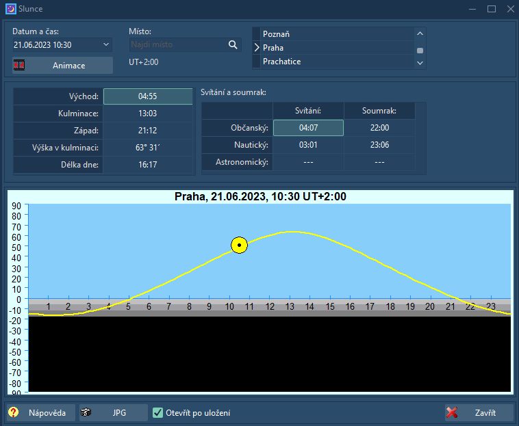 Nebeský kalendář - obrazovka