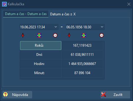 Nebeský kalendář - obrazovka