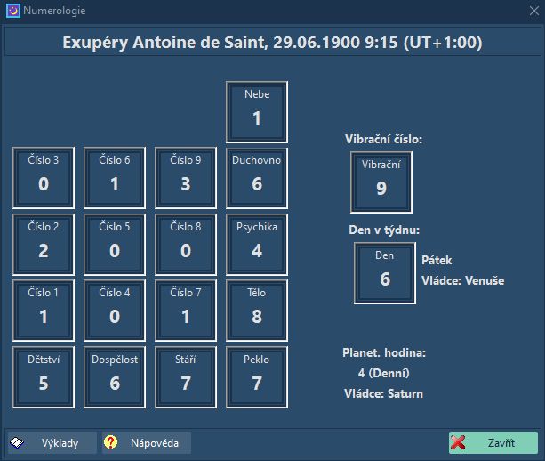 Nebeský kalendář - obrazovka