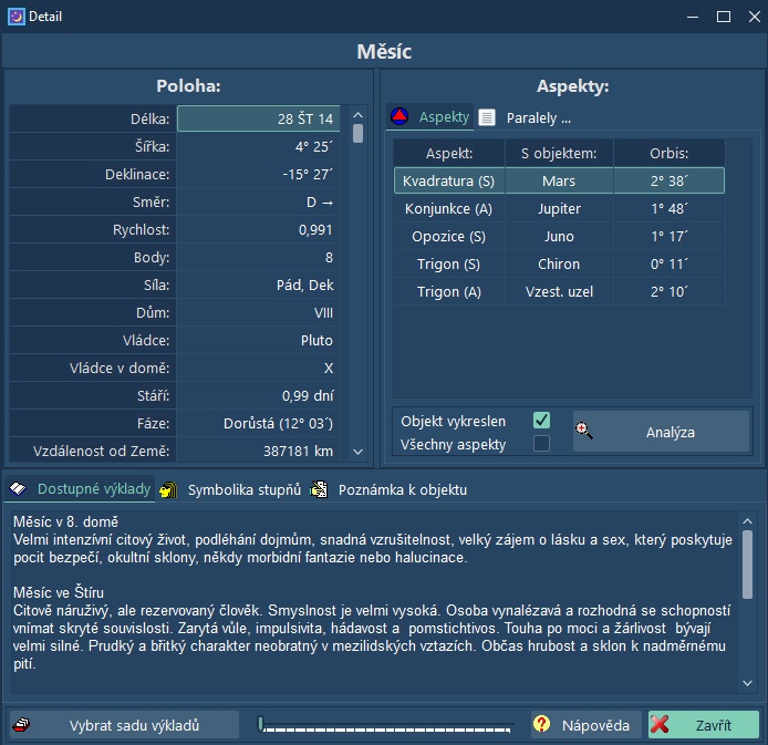 Nebeský kalendář - obrazovka