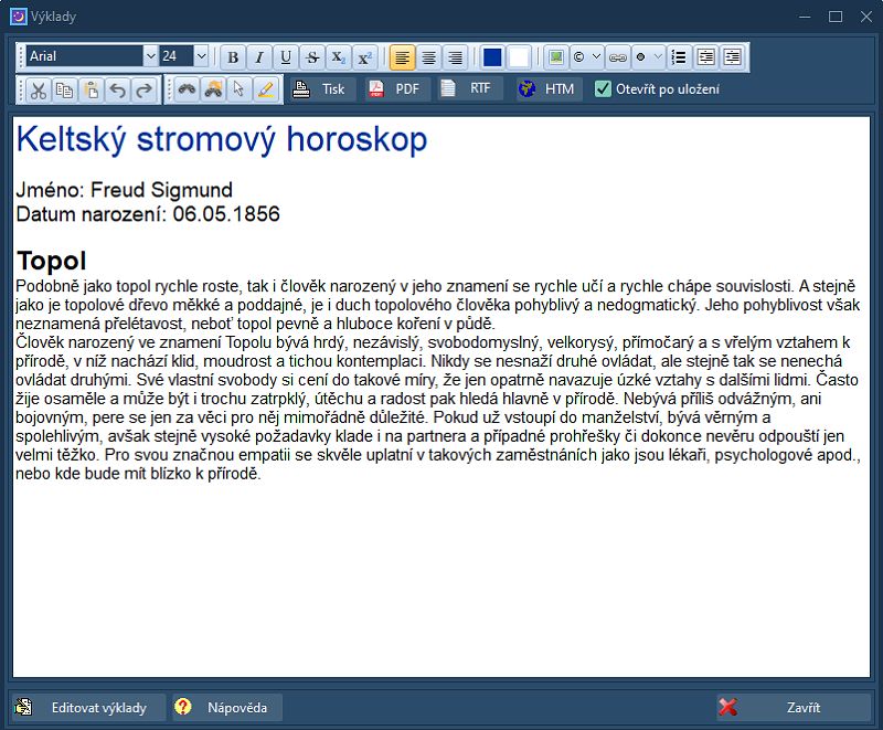 Nebeský kalendář - obrazovka